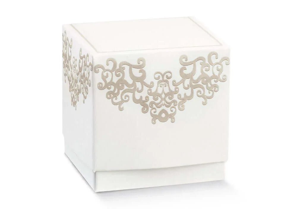 20 Pezzi Bomboniera Scatolina Fleur Chantilly Bianca 9x9x9 cm - The King Luxury