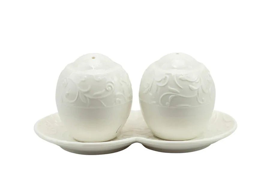 3 Pezzi Matrimonio Harmony Sale e pepe con vassoio PRMT24029 Porcellana - The King Luxury