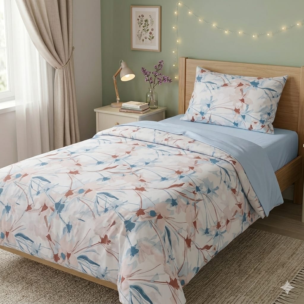 Completo Lenzuola Casa Giulia Flower Singolo Percalle di Cotone - The King Luxury