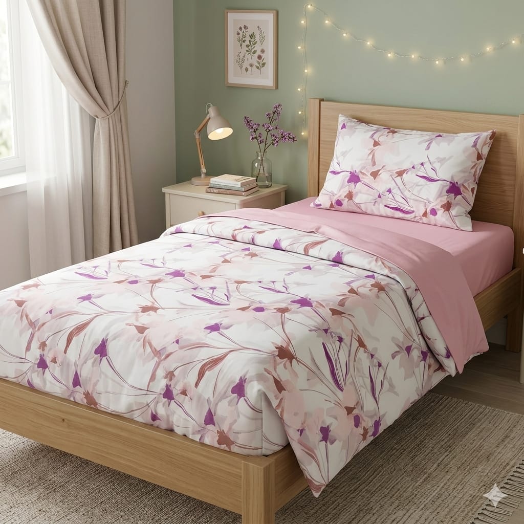 Completo Lenzuola Casa Giulia Flower Singolo Percalle di Cotone - The King Luxury