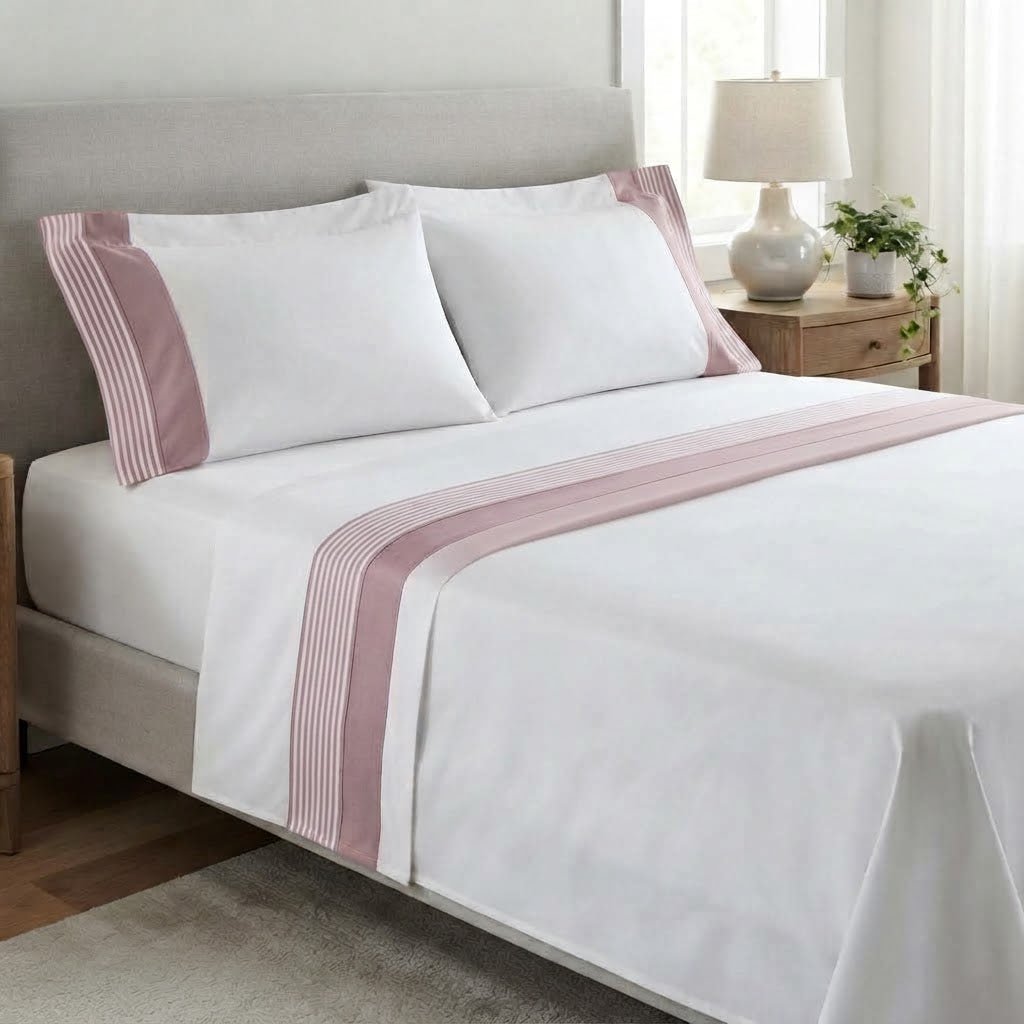 Completo Lenzuola Manifatture Vallepiano Righe Matrimoniale Cotone - The King Luxury