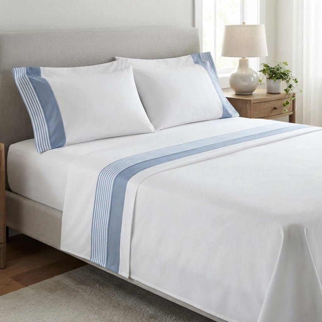 Completo Lenzuola Manifatture Vallepiano Righe Matrimoniale Cotone - The King Luxury