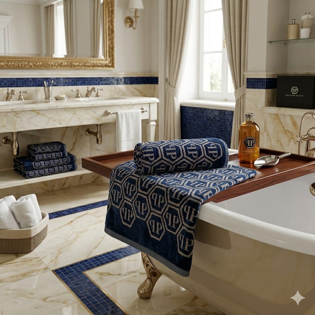 Coppia asciugamani Philipp Plein Pattern Spugna di Cotone - The King Luxury
