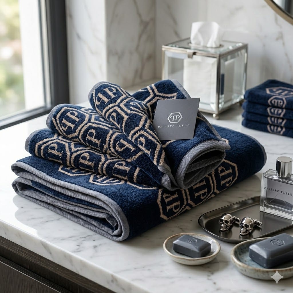 Coppia asciugamani Philipp Plein Pattern Spugna di Cotone - The King Luxury
