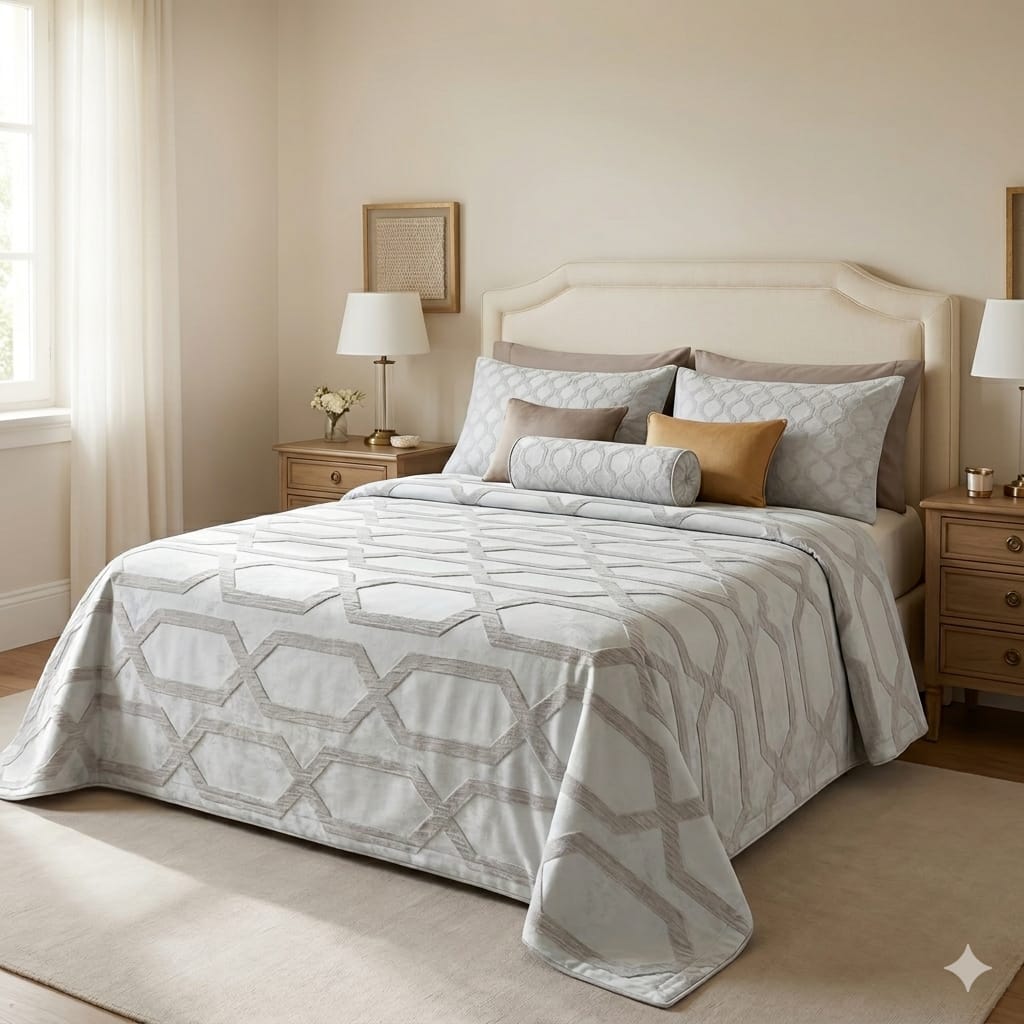 Copriletto Matrimoniale Alexander Tuscany Home Esagoni – Jacquard 260x260 cm - The King Luxury