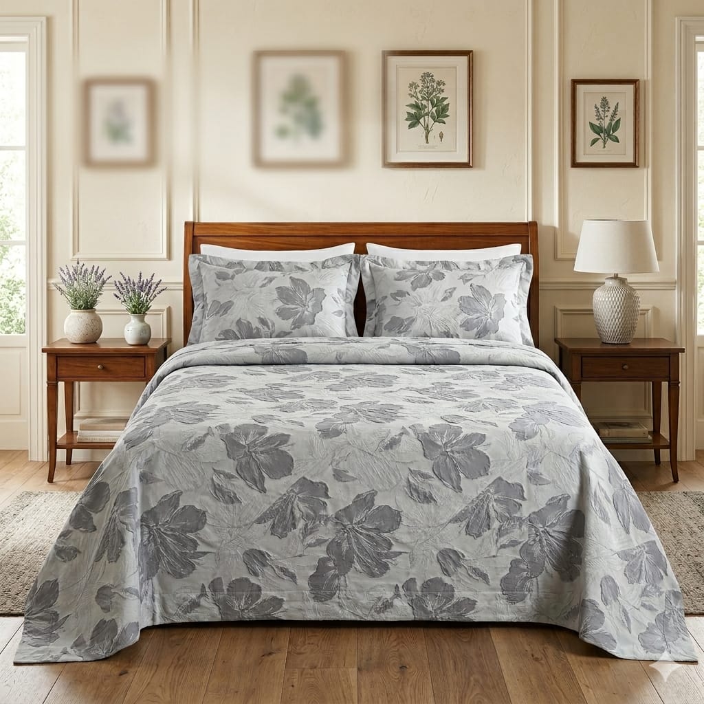 Copriletto Matrimoniale Alexander Tuscany Home Fiori – Jacquard 260x260 cm - The King Luxury