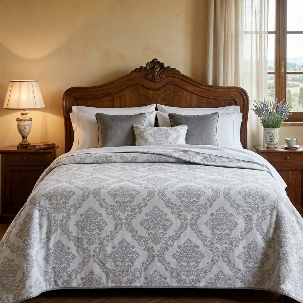 Copriletto Matrimoniale Alexander Tuscany Home Levanto Arabesco – Jacquard 260x260 cm - The King Luxury