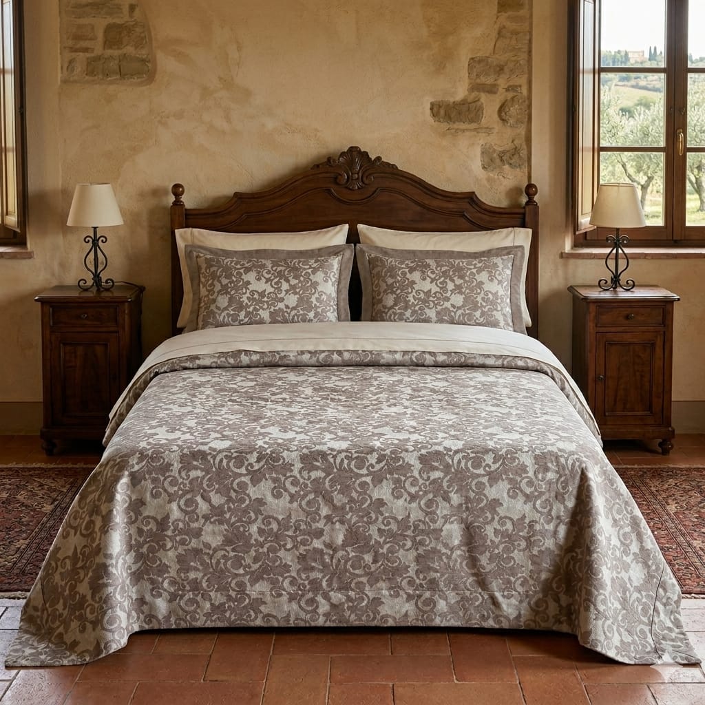Copriletto Matrimoniale Alexander Tuscany Home Riccioli – Jacquard 260x260 cm - The King Luxury