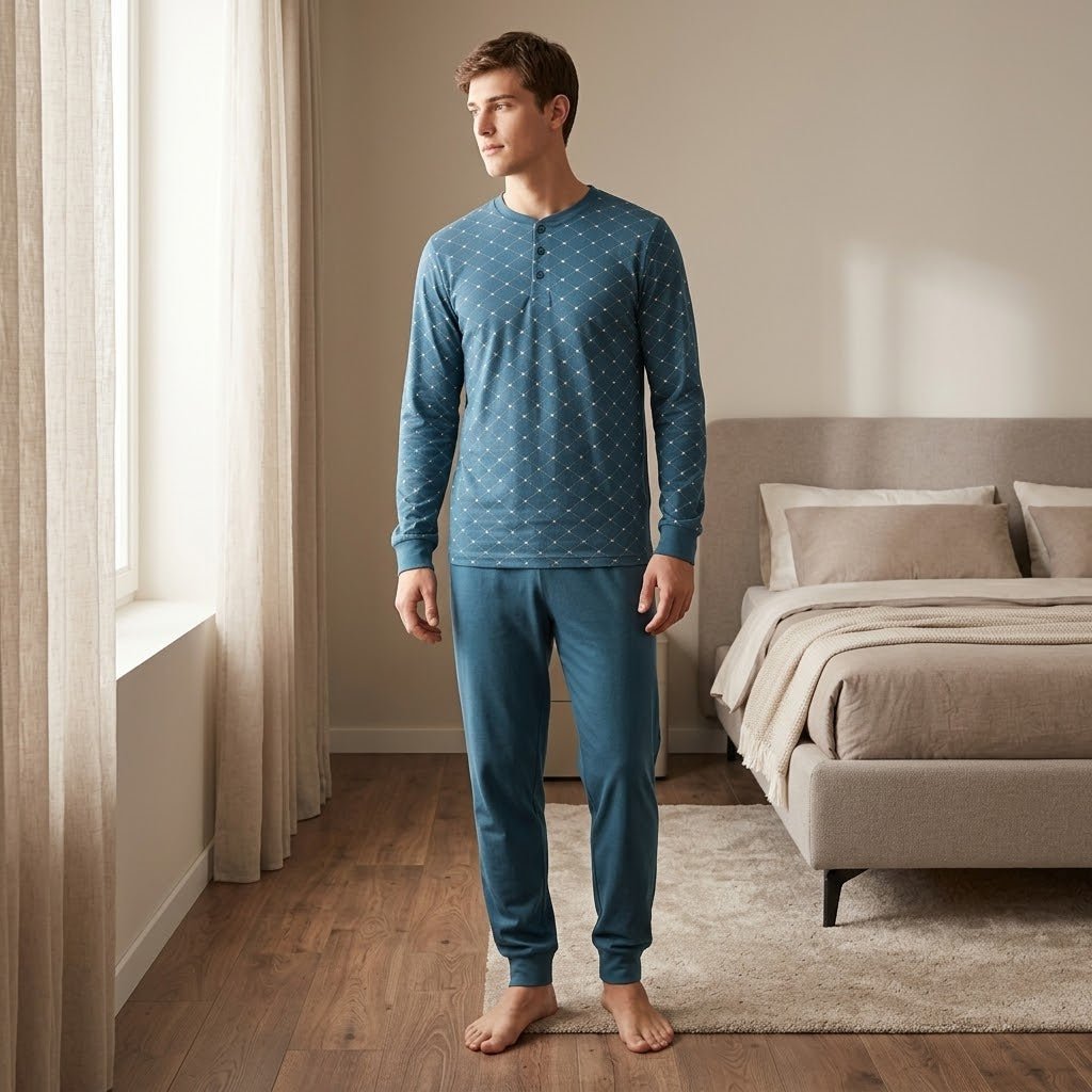 Pigiama Autunno/Inverno Uomo Karel SK1225PLU in 100% Cotone - The King Luxury