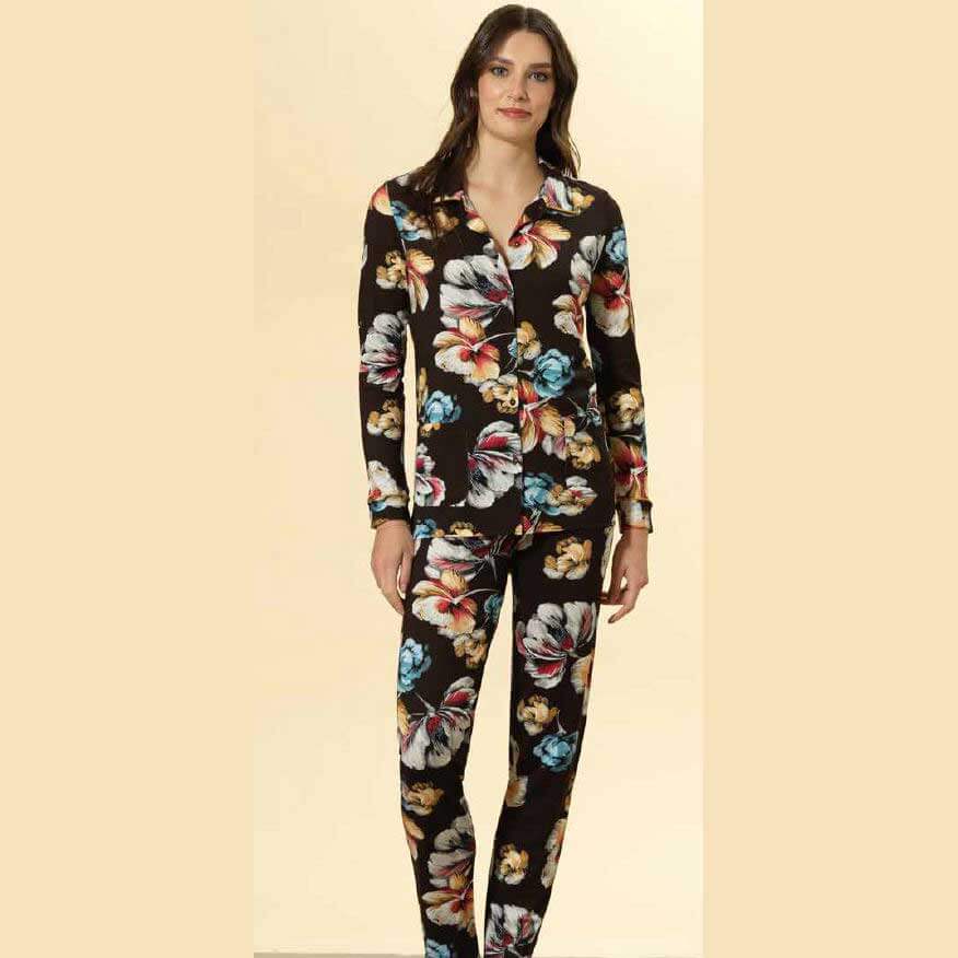 Pigiama Donna Autunno/Inverno Bisbigli BQ202060 – Aperto con Rever in Viscosa Stampata - The King Luxury