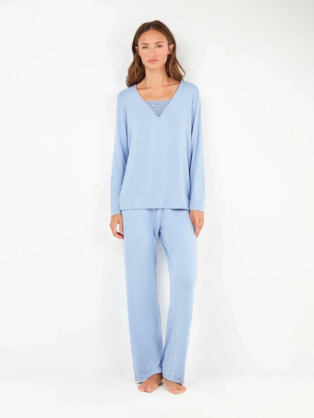 Pigiama Donna Autunno/Inverno Gisela 2/20318S – Monocromatico in Viscosa con Dettaglio Pizzo - The King Luxury