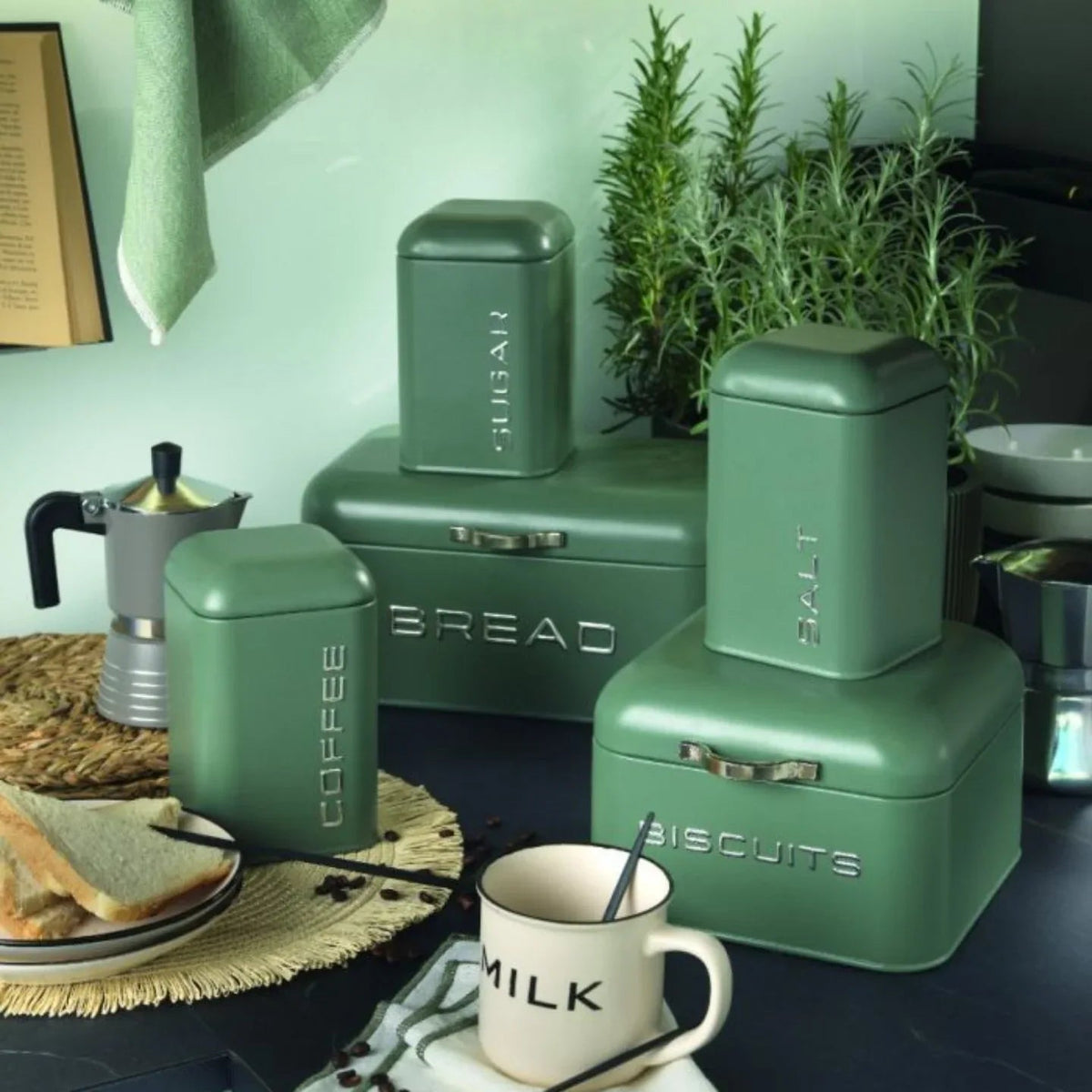 Porta Spezie Evviva 6315 Set 3 Contenitori Impilabili in Metallo Verde - The King Luxury