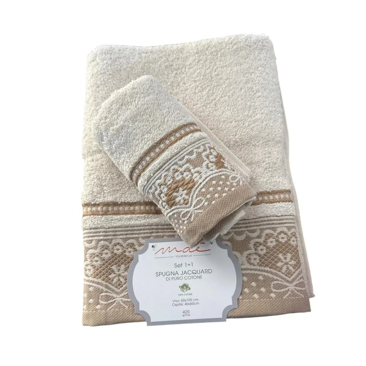Set Asciugamani 1+1 Romantica Via Roma 60 – Spugna di Cotone Jacquard 420 gr/m² - The King Luxury