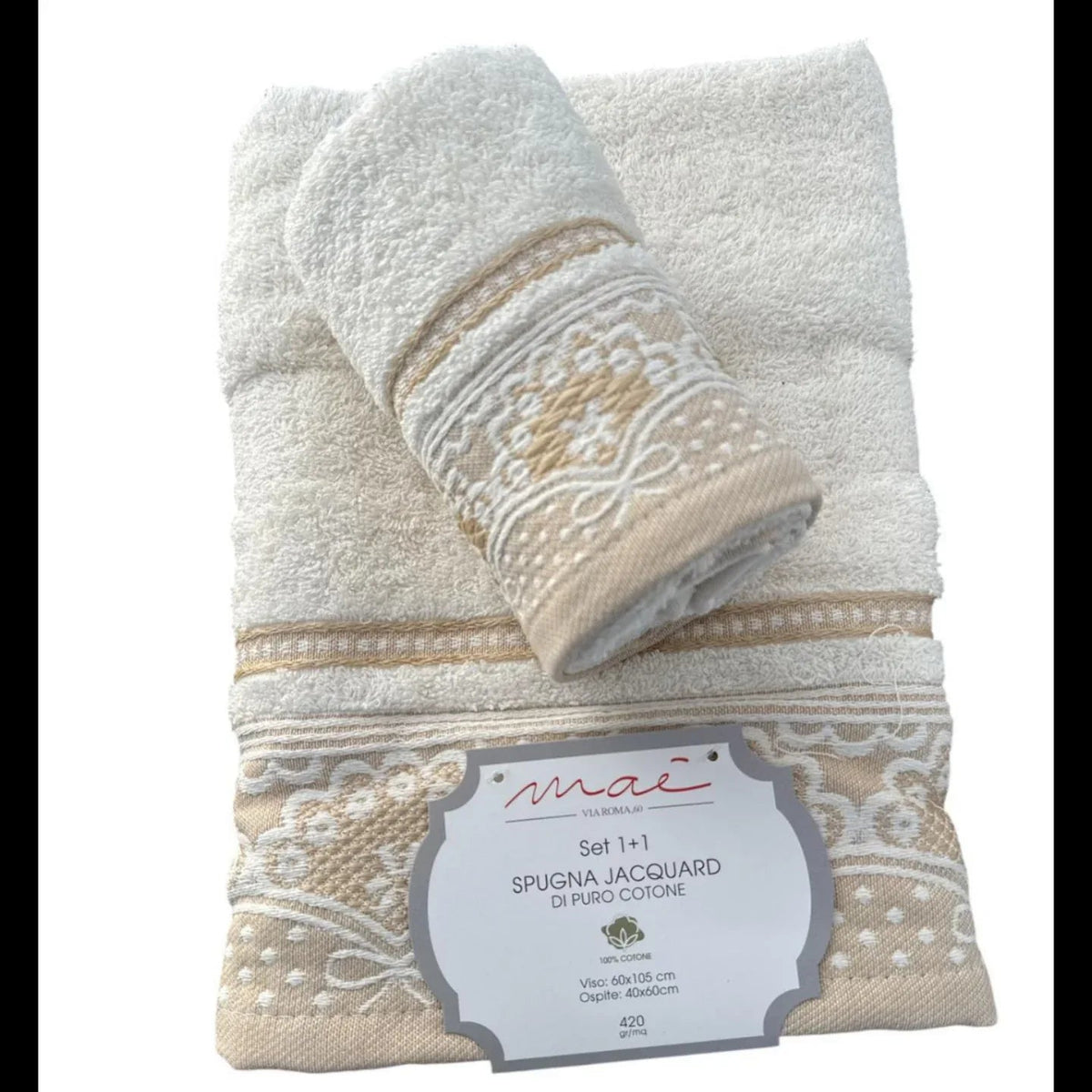 Set Asciugamani 1+1 Romantica Via Roma 60 – Spugna di Cotone Jacquard 420 gr/m² - The King Luxury