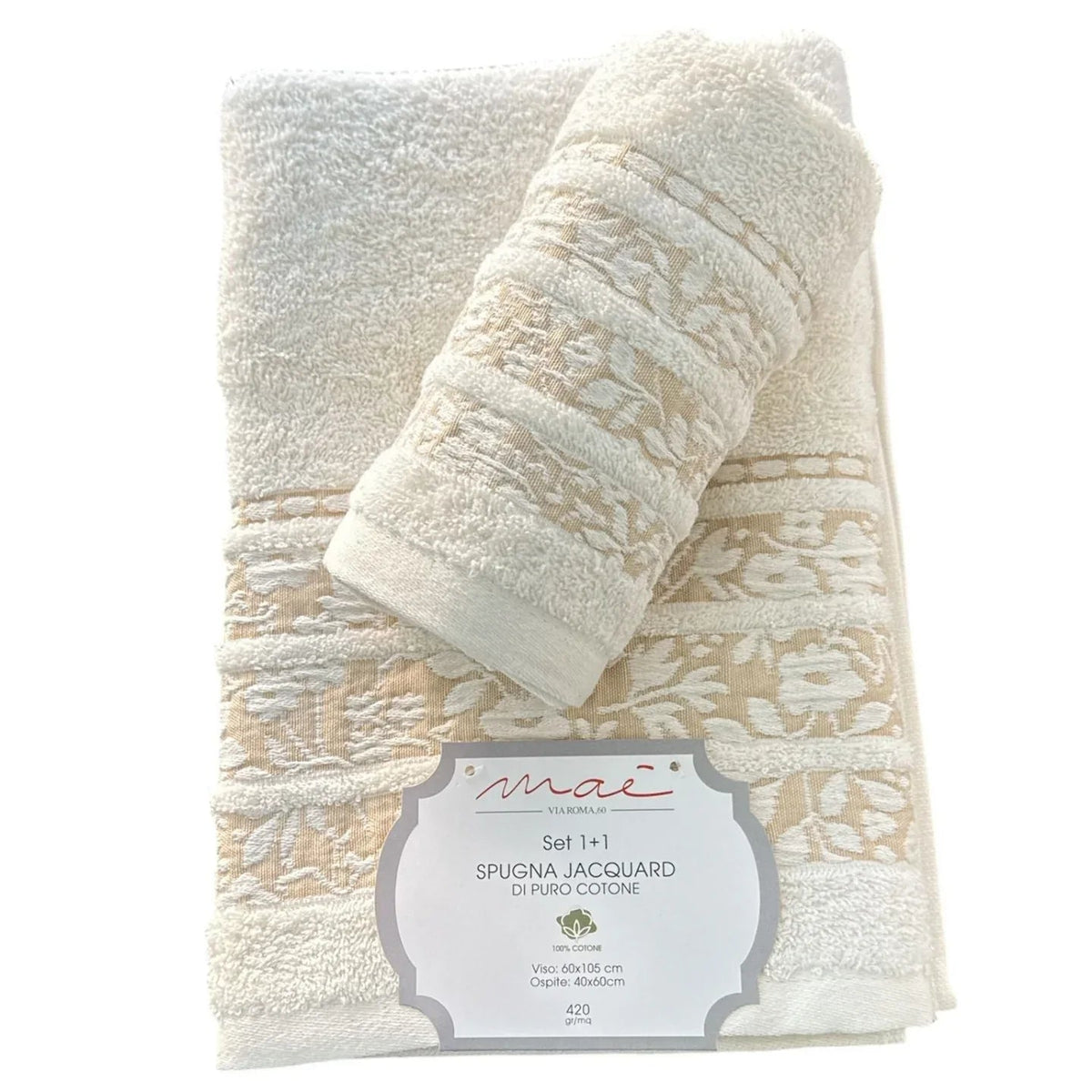 Set Asciugamani 1+1 Via Roma 60 Lino – Spugna di Cotone Jacquard 420 gr/m² - The King Luxury