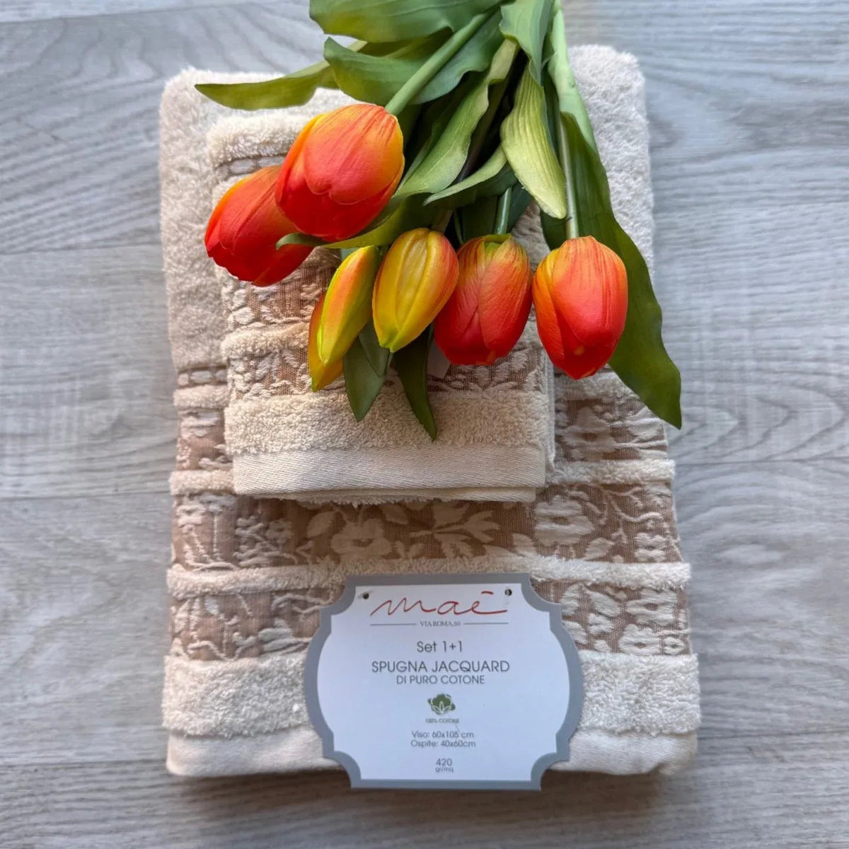 Set Asciugamani 1+1 Via Roma 60 Lino – Spugna di Cotone Jacquard 420 gr/m² - The King Luxury