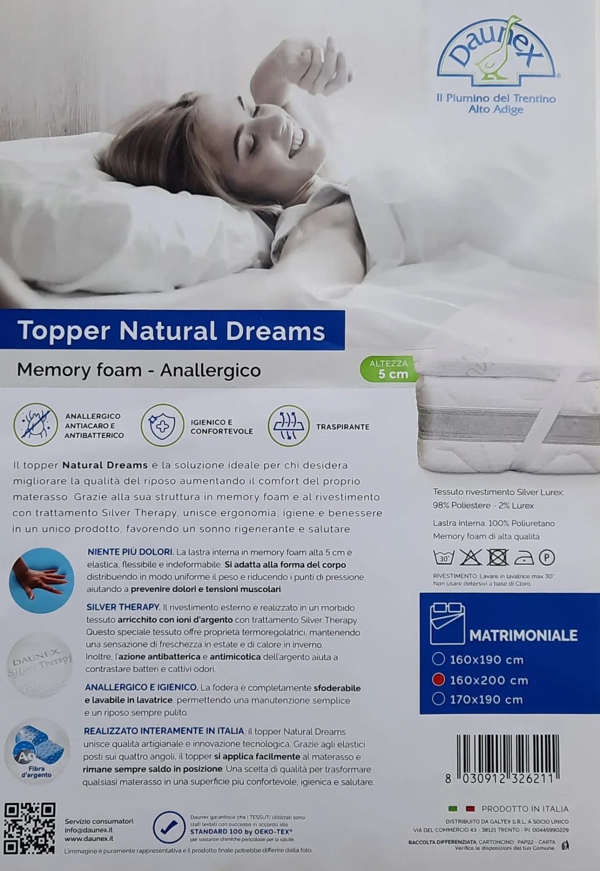 Topper Materasso Daunex Natural Dreams 160x200 cm - The King Luxury