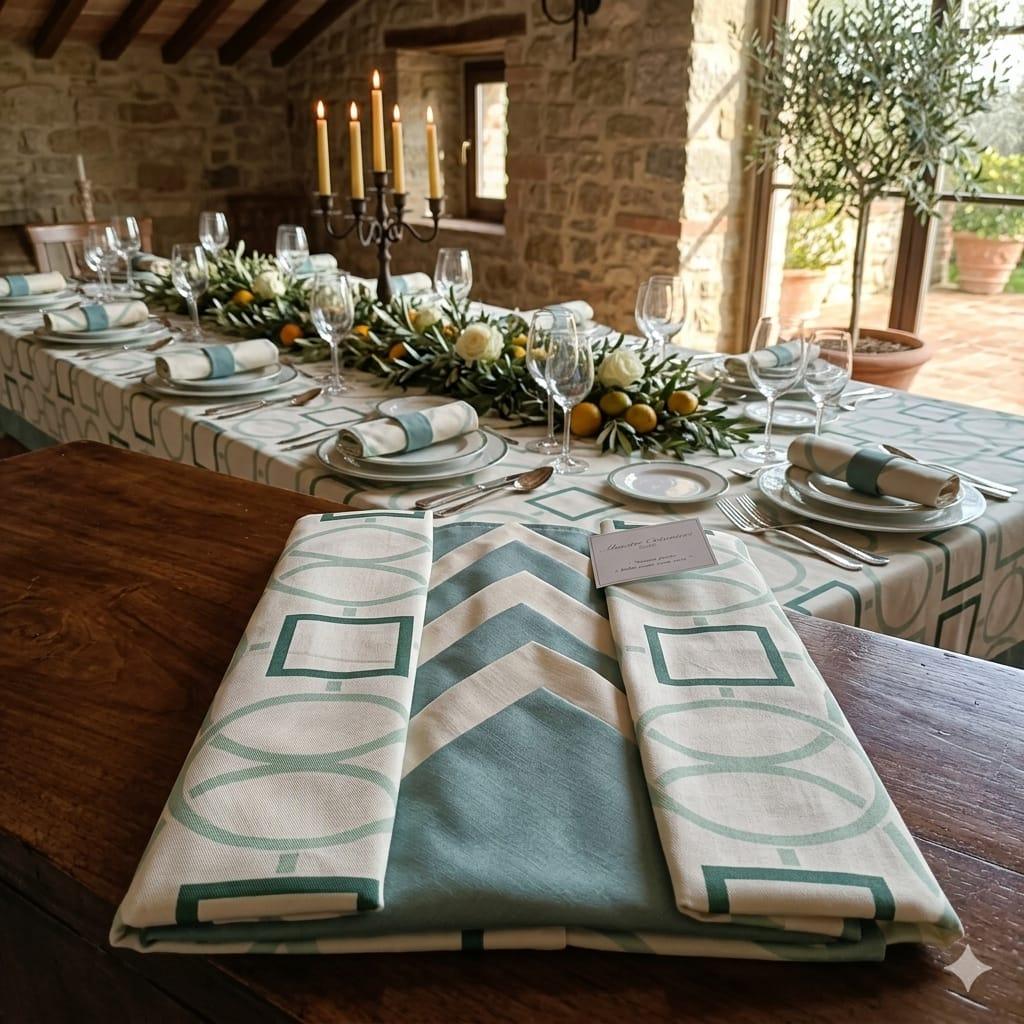 Tovaglia da Tavola X12 Maestri Cotonieri Zara con 12 Tovaglioli in Cotone - The King Luxury
