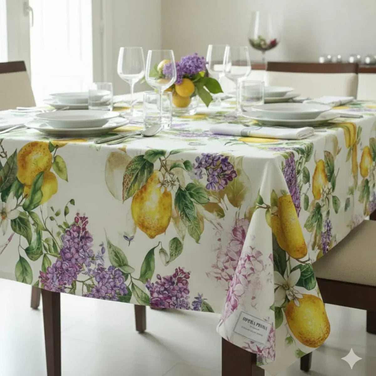 Tovaglia da Tavola X12 Opera Prima Glicine e Limoni 170x270 cm Lino - The King Luxury