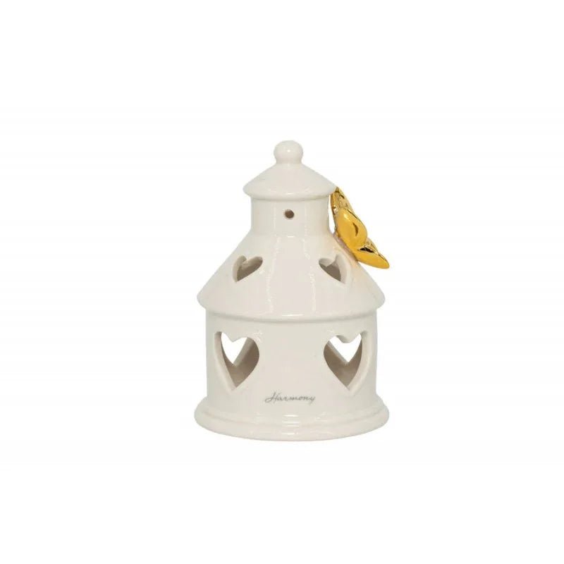 2 Pezzi Bomboniera Lanterna Porcellana con Farfalla Oro e LED - The King Luxury