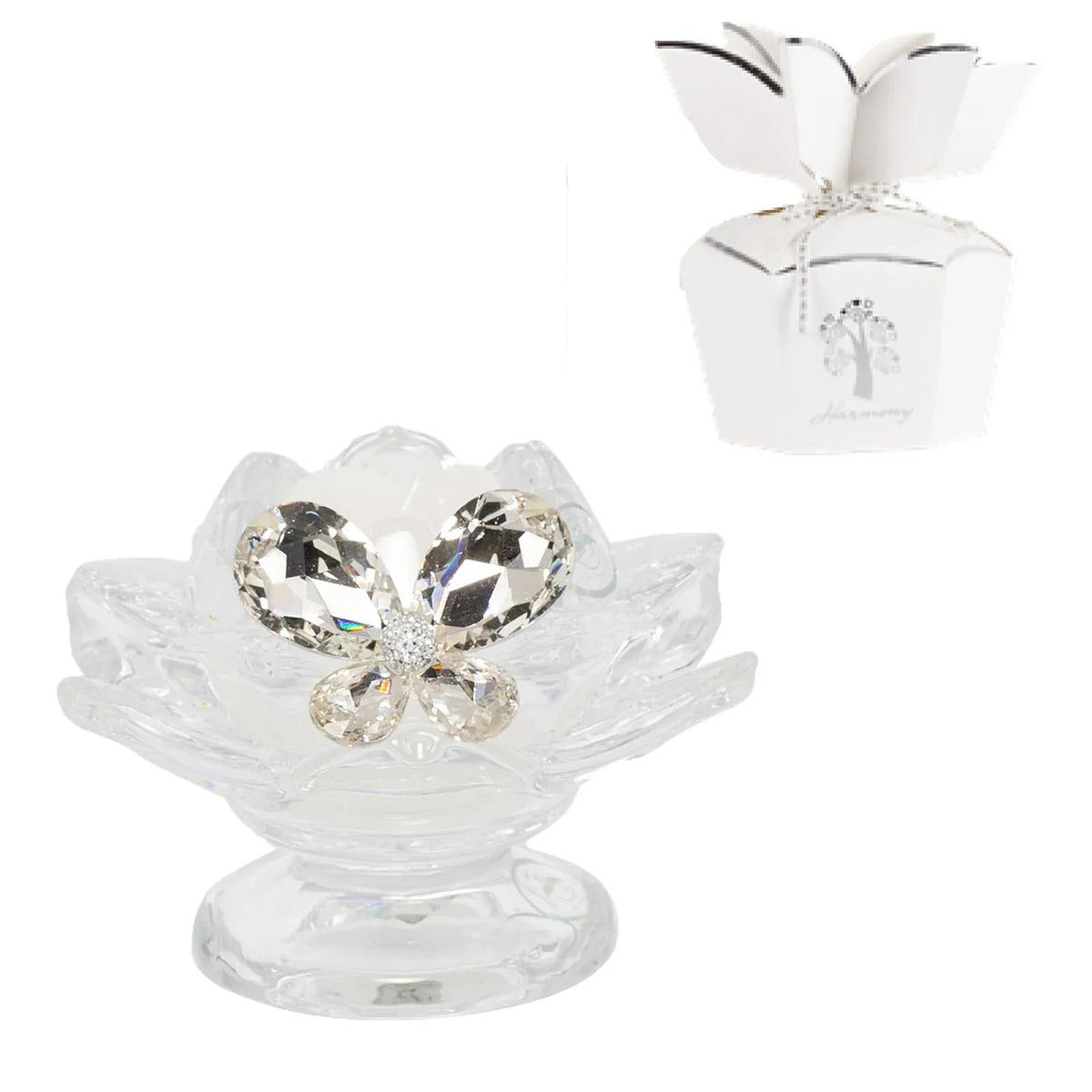 2 Pezzi Matrimonio Harmony Porta candela fiore di loto Cristallo - The King Luxury