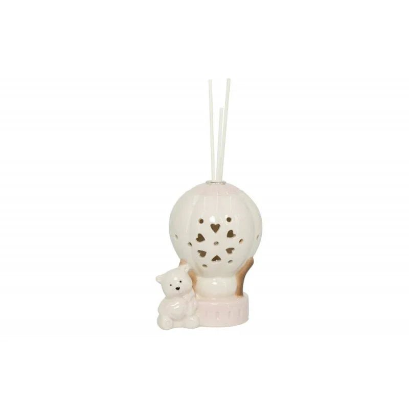 2 Pezzi Profumatore mongolfiera con orsetta Porcellana Nascita Bimba Harmony - The King Luxury