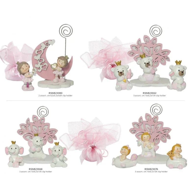 4 Pezzi Bomboniera Nascita Albero Rosa con Bimba 3D e Automezzi - The King Luxury