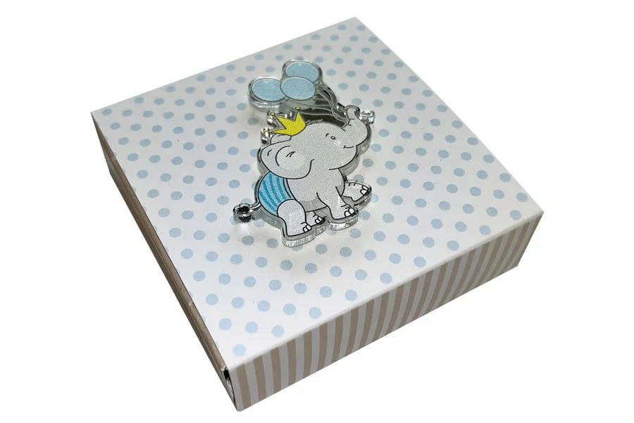 5 Pezzi Scatolina Nascita Bimbo a pois e righe con Elefante Harmony - The King Luxury