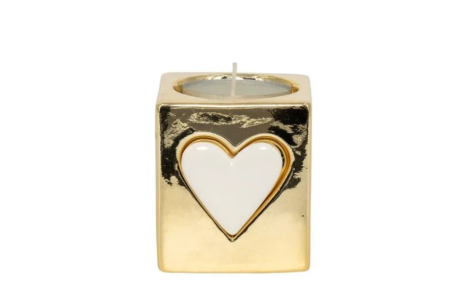 7 Pezzi Portacandela Oro con Cuore Bianco – Bomboniera Porcellana - The King Luxury