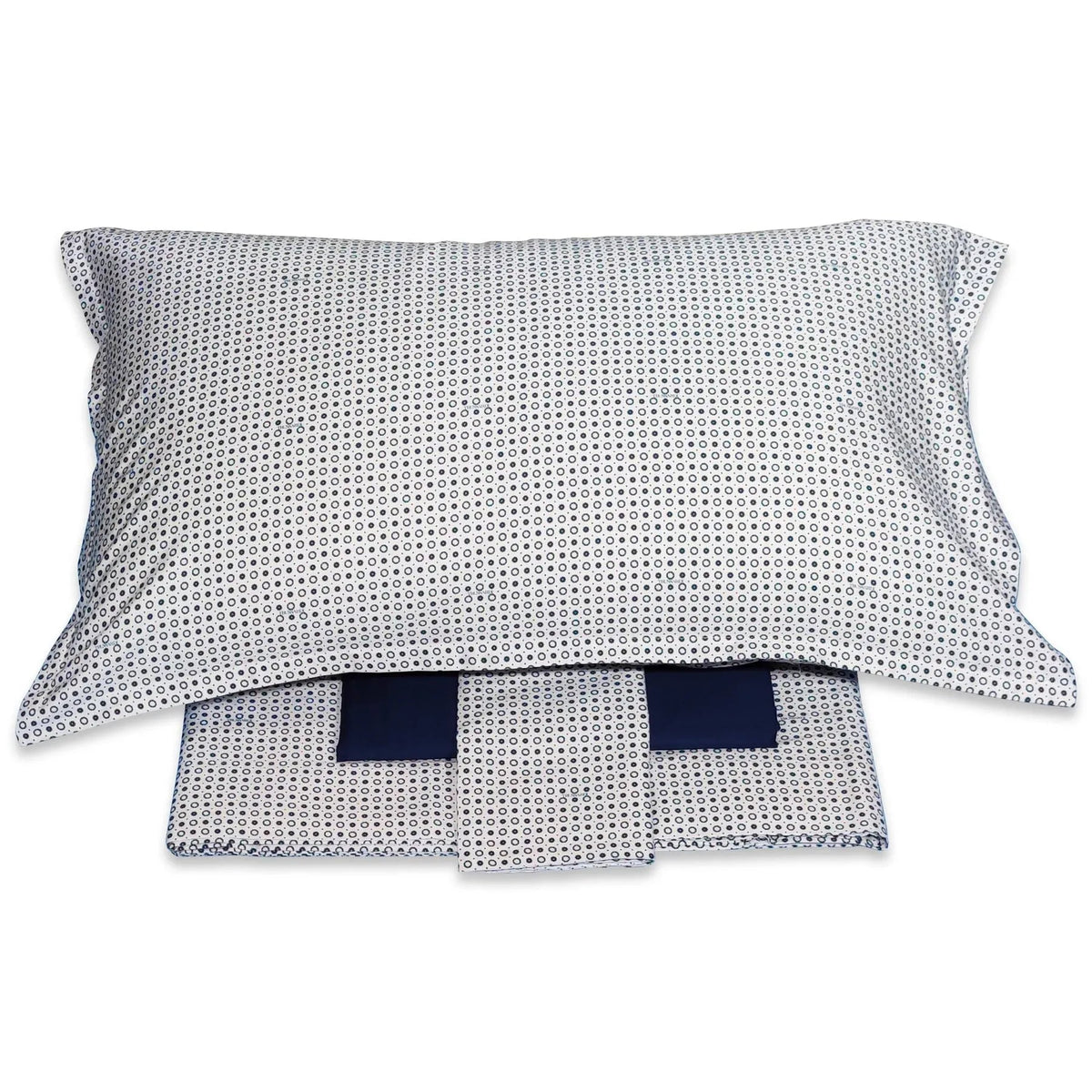 Completo Lenzuola Trussardi Micro Circles Blu Raso Cotone Matrimoniale - The King Luxury