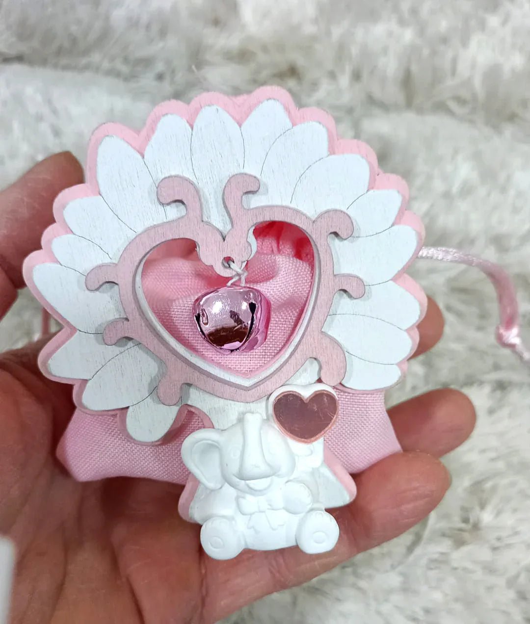 10 Pezzi Scatolina Nascita Bimba legno albero con elefante Rosa - The King Luxury