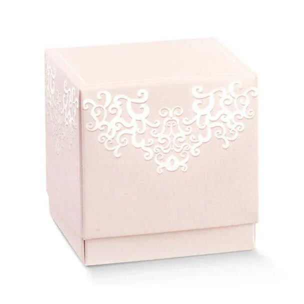 20 Pezzi Bomboniera Scatolina Rosa Fleur Chantilly 9x9x9 cm - The King Luxury