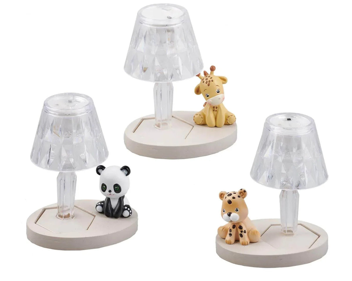 3 Pezzi Bomboniera Nascita Bimbo Bimba Lumetto LED Baby Zoo Plex e Legno - The King Luxury