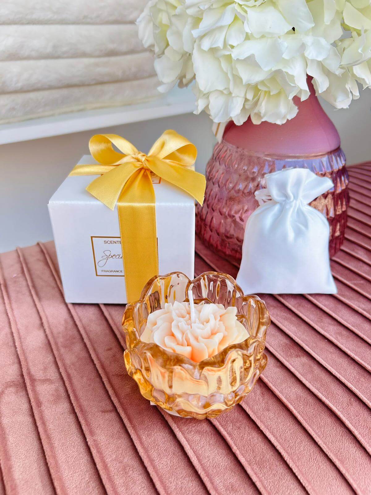 5 Pezzi Candela Fiore Ambra Special Gifts Bomboniera Vetro - The King Luxury