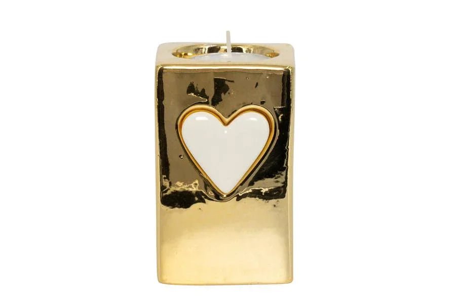 7 Pezzi Portacandela Medio Oro Cuore Bianco – Bomboniera Porcellana - The King Luxury