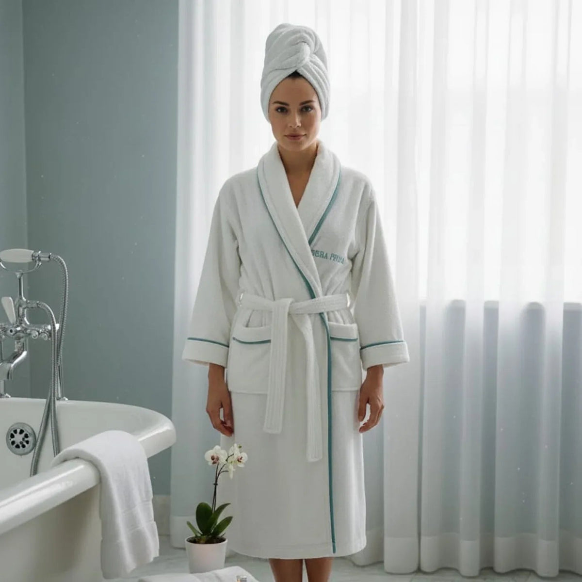 Accappatoio Opera Prima Piping Spugna di Cotone - The King Luxury