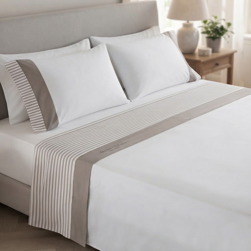 Completo Lenzuola Manifatture Vallepiano Righe Matrimoniale Cotone - The King Luxury