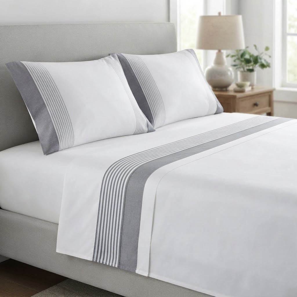 Completo Lenzuola Manifatture Vallepiano Righe Matrimoniale Cotone - The King Luxury
