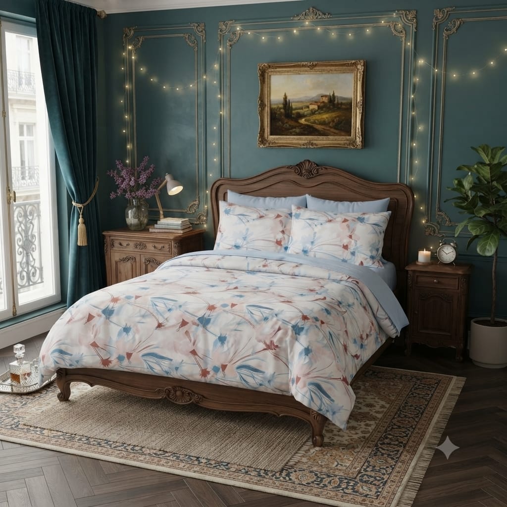 Completo Lenzuola Matrimoniale Casa Giulia Flowers in Percalle di Cotone - The King Luxury