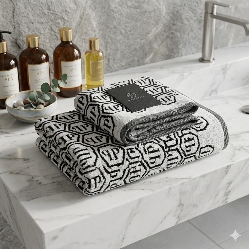 Coppia asciugamani Philipp Plein Pattern Spugna di Cotone - The King Luxury