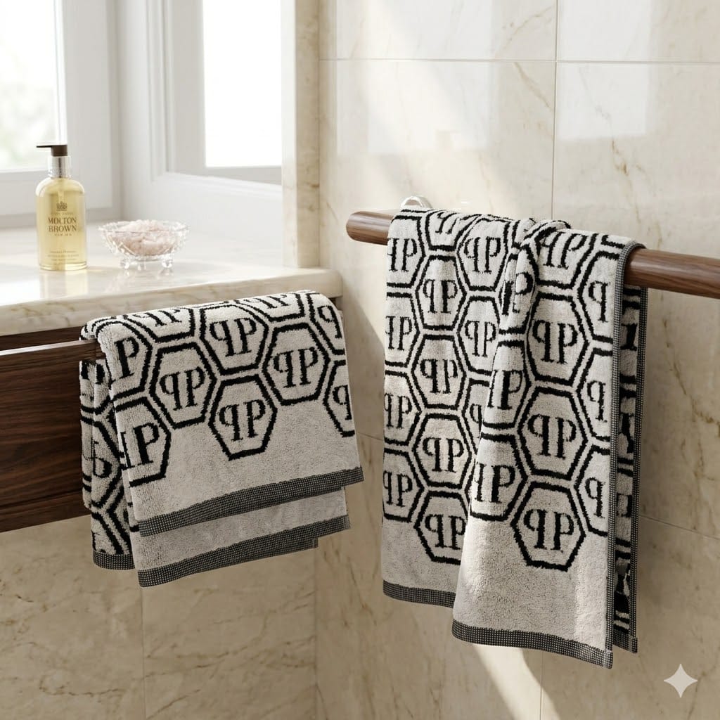 Coppia asciugamani Philipp Plein Pattern Spugna di Cotone - The King Luxury
