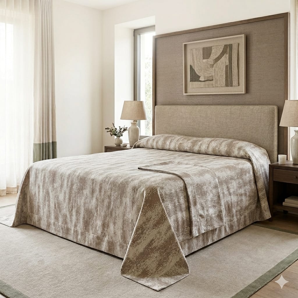 Copriletto Matrimoniale Alexander Tuscany Home Moiré – Jacquard 260x260 cm - The King Luxury