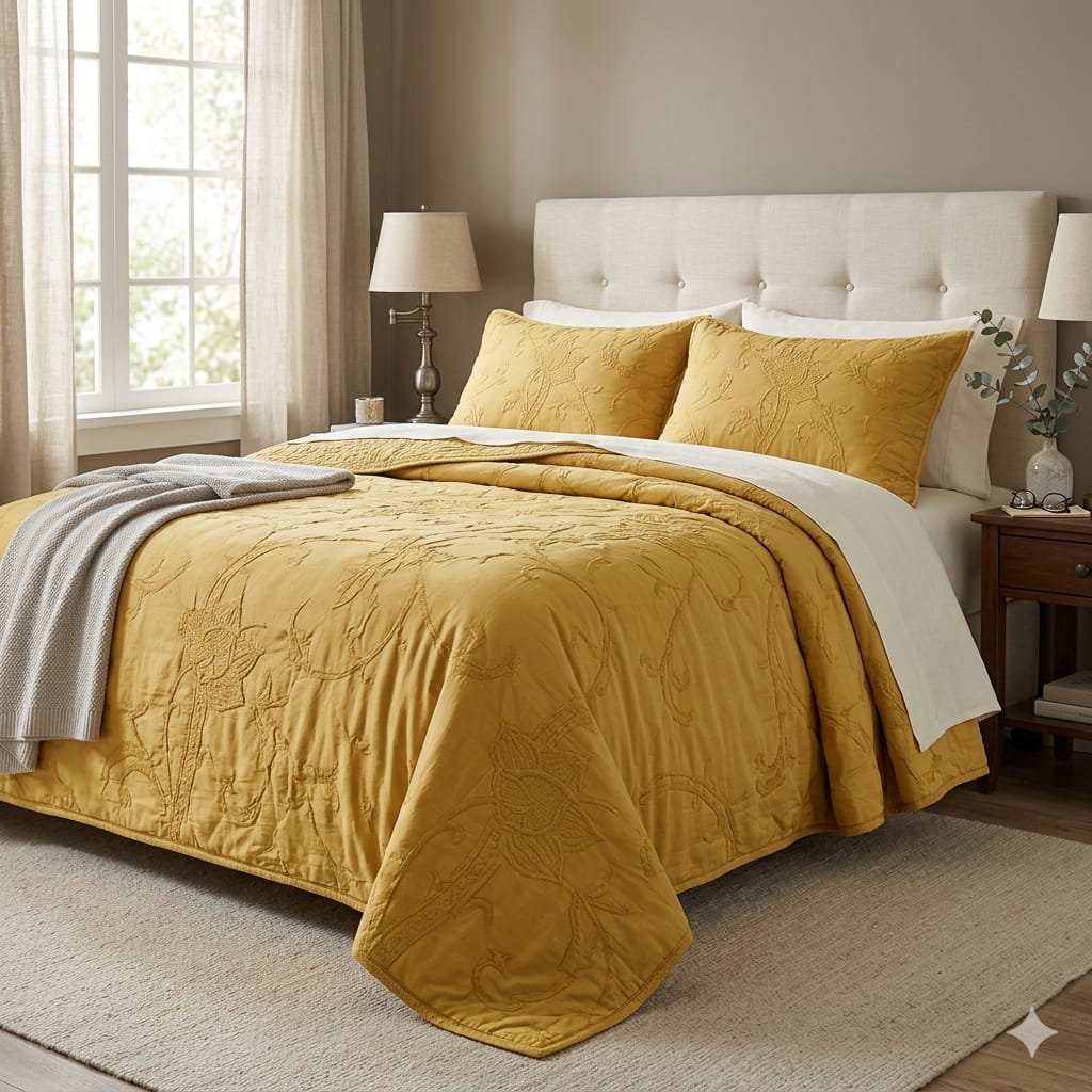 Copriletto Matrimoniale Fiore Tessitura Randi Stone Washed - The King Luxury