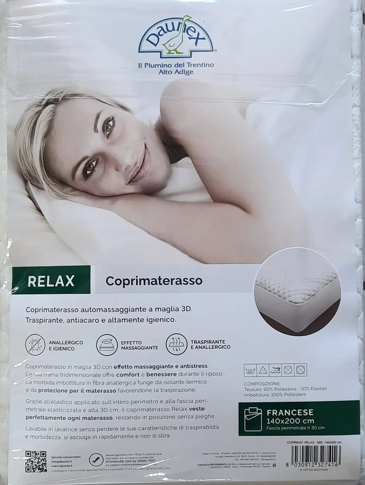 Coprimaterasso Daunex Relax Francese 140x200 + 30 cm - The King Luxury