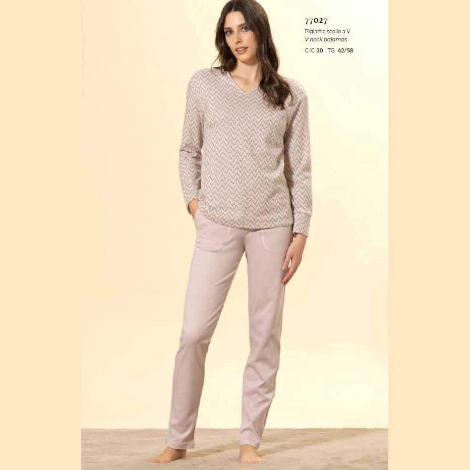 Pigiama Donna Autunno/Inverno Bisbigli BQ277027 – Punto Milano Jacquard Stampato Manica e Pantalone Lungo - The King Luxury