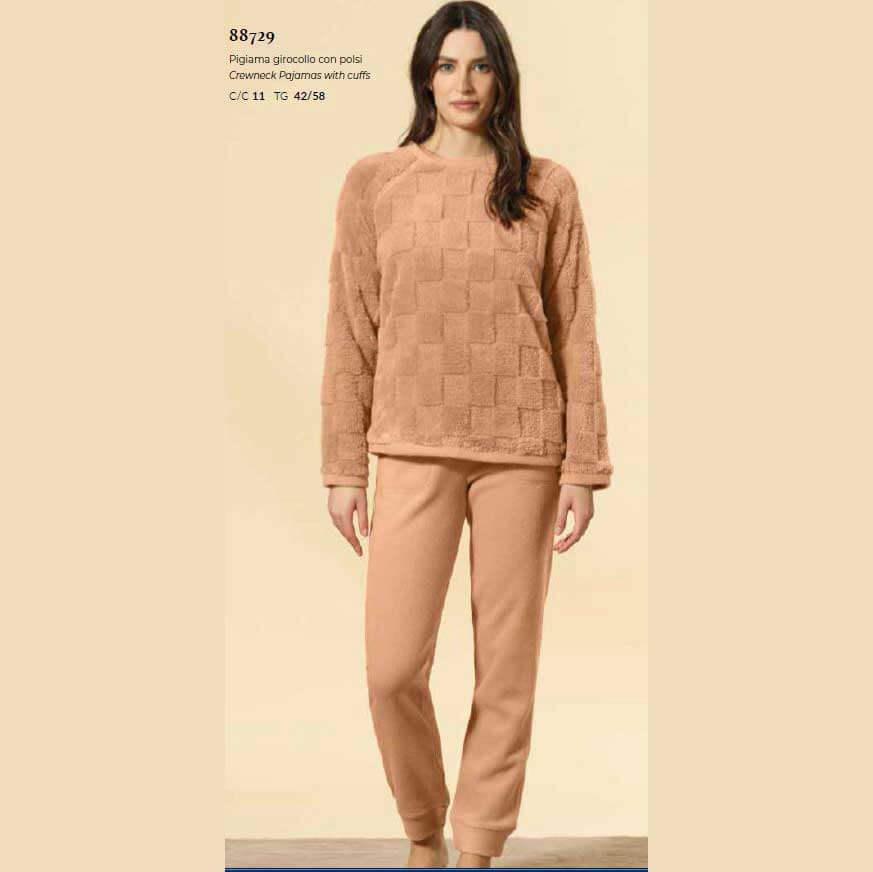 Pigiama Donna Autunno/Inverno Bisbigli BQ288729 – Coral Embossed Girocollo Manica e Pantalone Lungo - The King Luxury