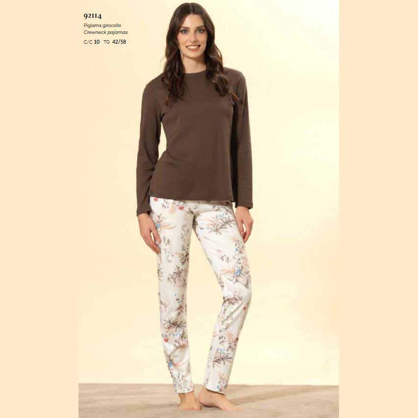Pigiama Donna Autunno/Inverno Bisbigli BQ292114 – Girocollo Interlock Stampato Manica e Pantalone Lungo - The King Luxury