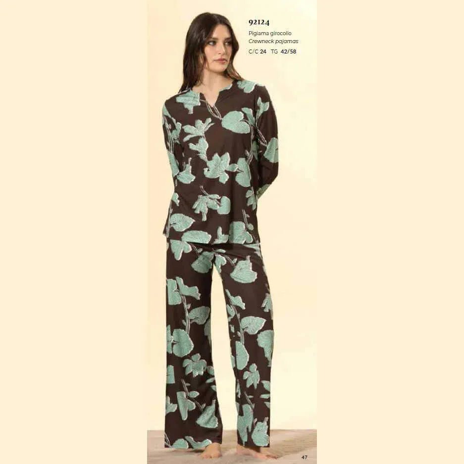 Pigiama Donna Autunno/Inverno Bisbigli BQ292124 – Interlock Stampato Manica e Pantalone Lungo - The King Luxury