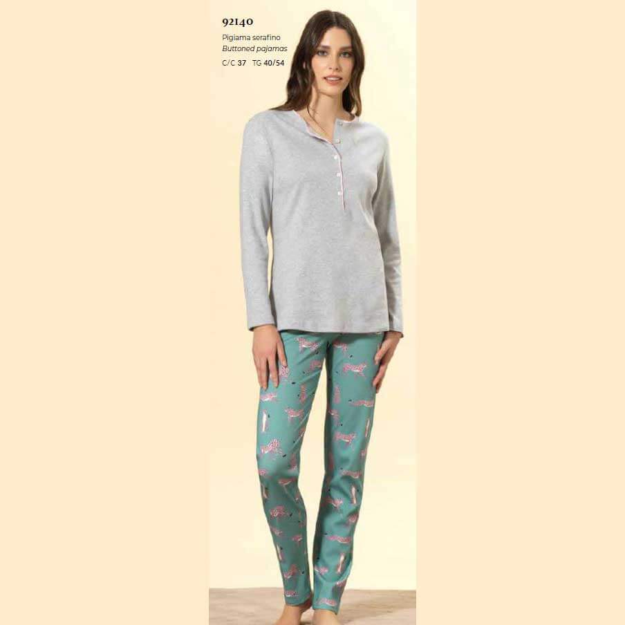 Pigiama Donna Autunno/Inverno Bisbigli BQ292140 – Serafino Interlock Stampato Manica e Pantalone Lungo - The King Luxury