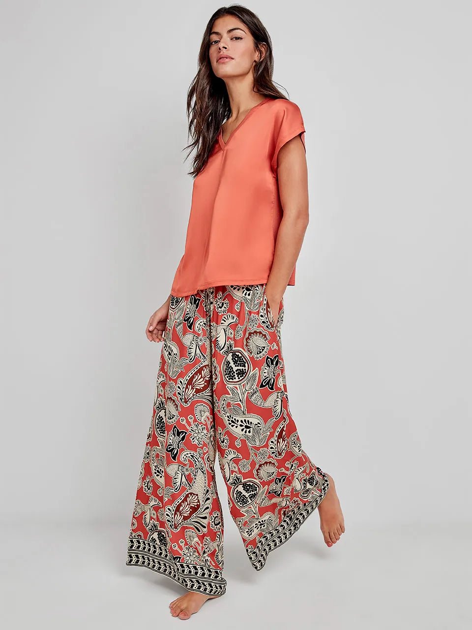 Pigiama Donna Gisela Primavera/Estate 2/20259B Lungo Satinato Stampato - The King Luxury